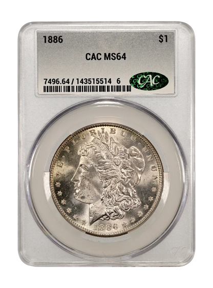 1886 Morgan Silver Dollar CAC MS 64 Newly Graded Bright White Coin