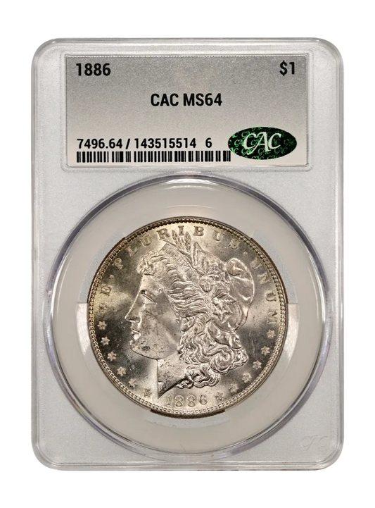 1886 Morgan Silver Dollar CAC MS 64 Newly Graded Bright White Coin