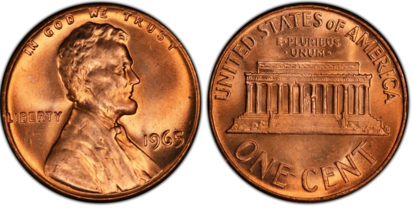 ✅ 1965-P BU Lincoln Memorial UNCIRCULATED Shiny Red From OBW Mint Roll Coins NOS