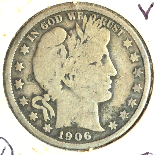 1906 Barber Half Dollar 90% Silver 50C Circulated Condition