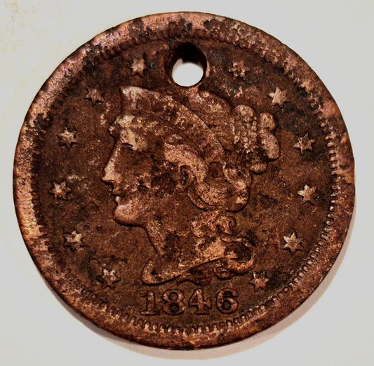 1846 Braided Hair Large Cent Harder to Find Small Date Necklace Hole