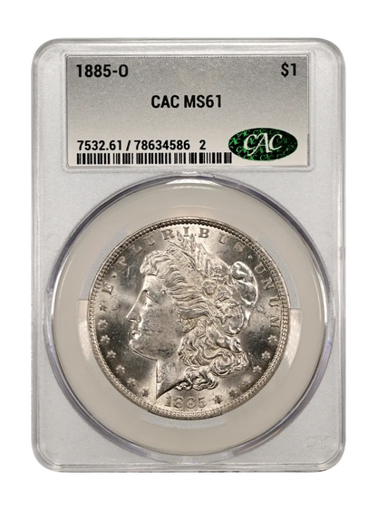 ✅ 1885-O Morgan $1 Dollar CAC MS 61 BU Newly Graded Bright Shiny 90% SILVER Coin