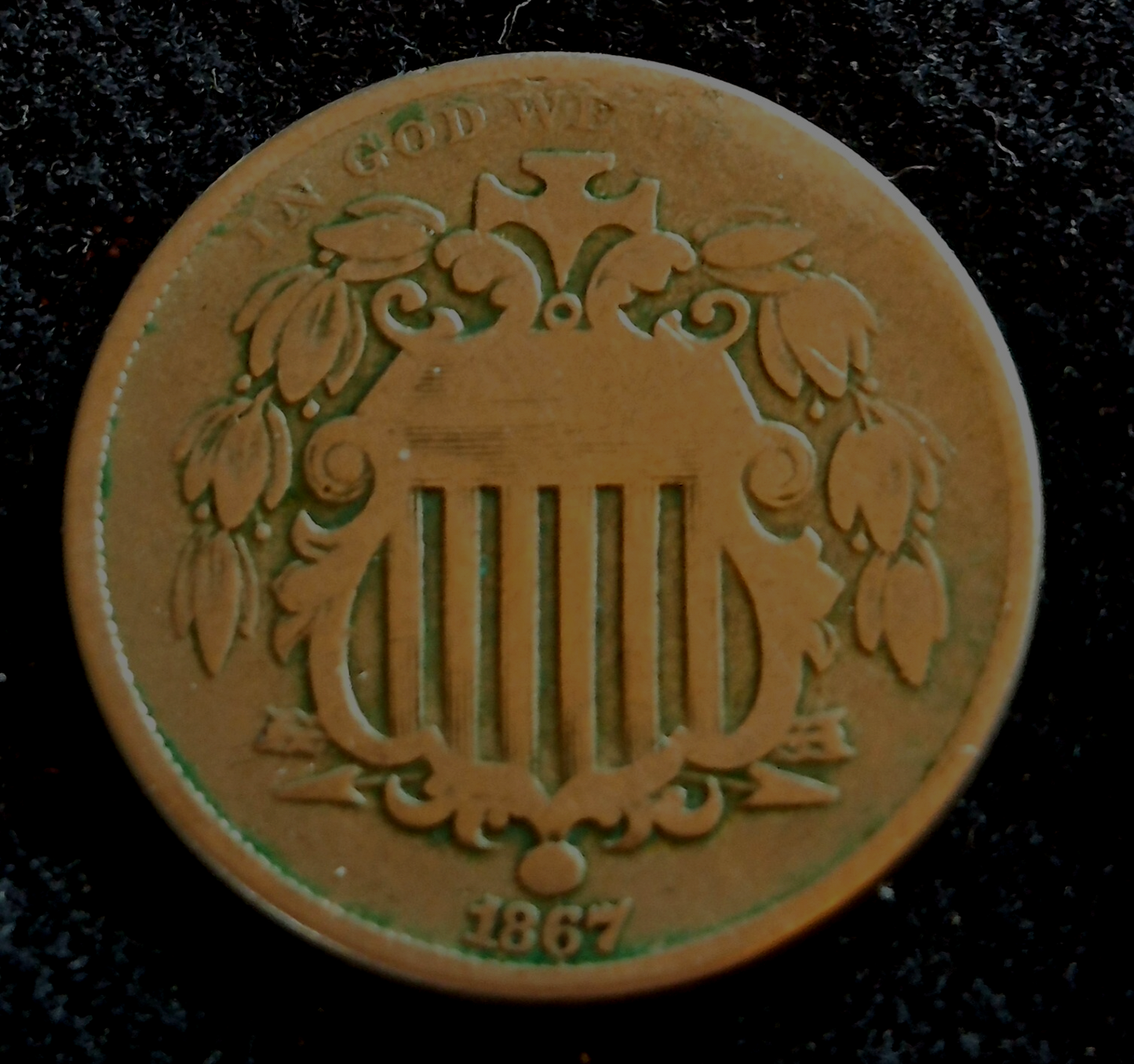 1867 Shield Nickle Variety 2 Without Rays Nice Details