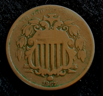 1867 Shield Nickle Variety 2 Without Rays Nice Details