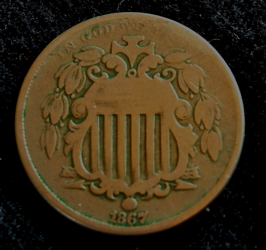 1867 Shield Nickle Variety 2 Without Rays Nice Details