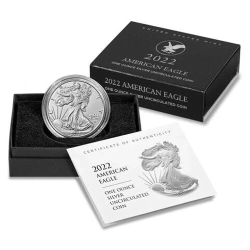 2022-W American Silver Eagle 1 oz Uncirculated Burnished Coin with Box and COA