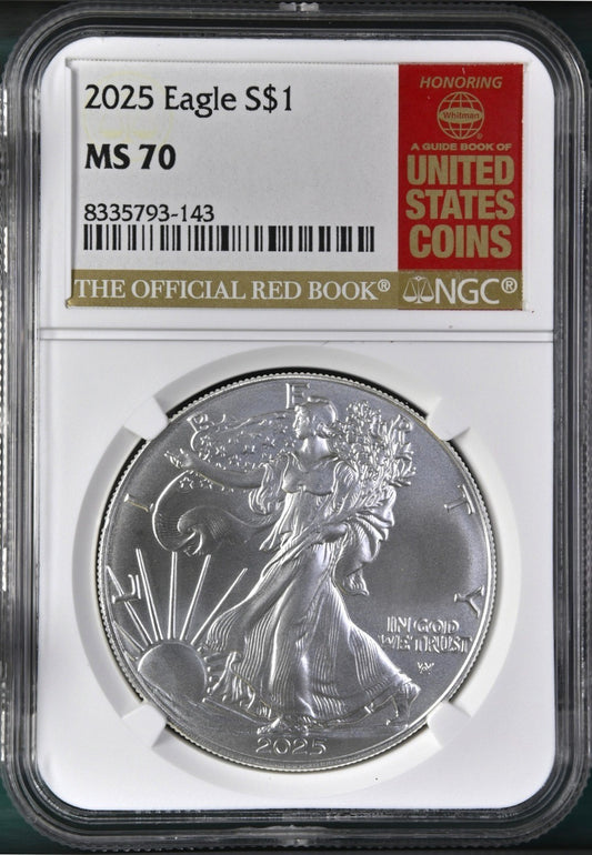 2025 American Silver Eagle $1 NGC MS70 OFFICIAL RED BOOK LABEL .999 Silver
