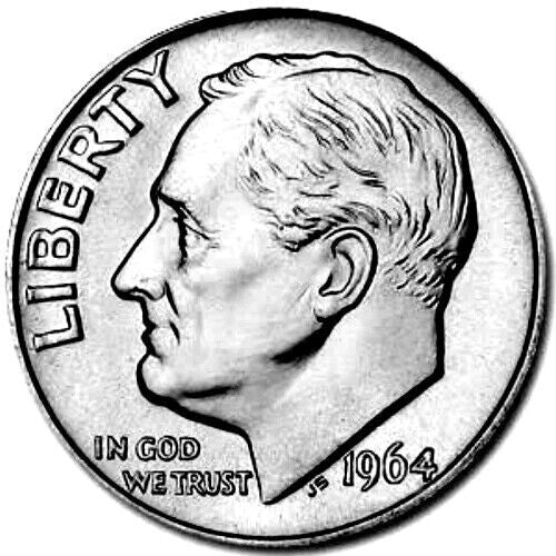 ✅1964 P Roosevelt Dime Last Year of 90% Silver BU From OBW Bank Roll Super Shiny