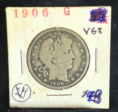 1906 Barber Half Dollar 90% Silver 50C Circulated Condition