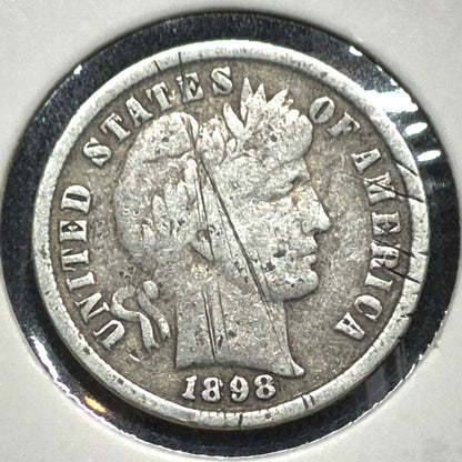 1898 Barber Dime 🥈90% Silver🥈Good Detailed Circulated Condition