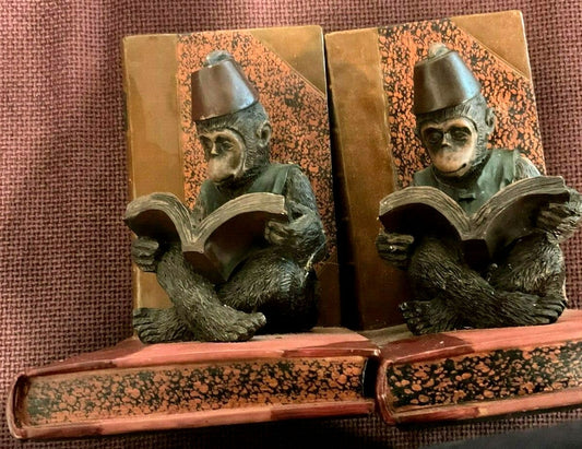 1942 Masonic Red Letter Bible - Hertel + 2 Reading Monkey Bookends w/ Fez Hat
