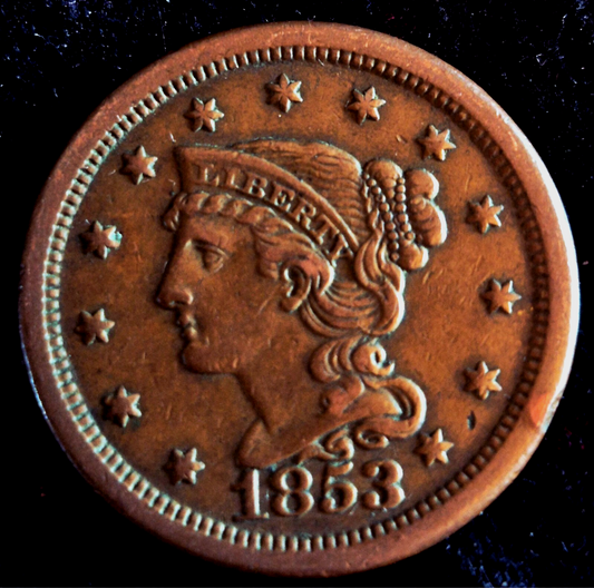 1853 Coronet Large Cent Braided Hair 🔥Full Liberty🔥XF Nice Detailed Condition
