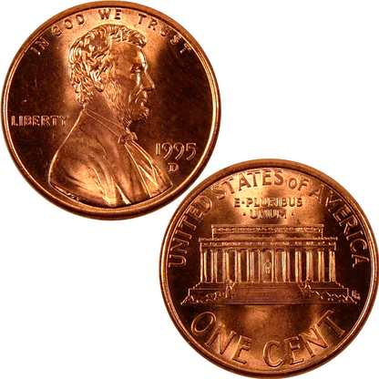 1995 D Lincoln Memorial BU Brilliant Uncirculated 1C From 🔥OBW Bank Roll🔥