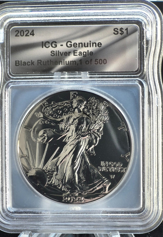 2024 ICG American Silver Eagle Black Ruthenium Edition. 1 oz Silver **1 of 500**