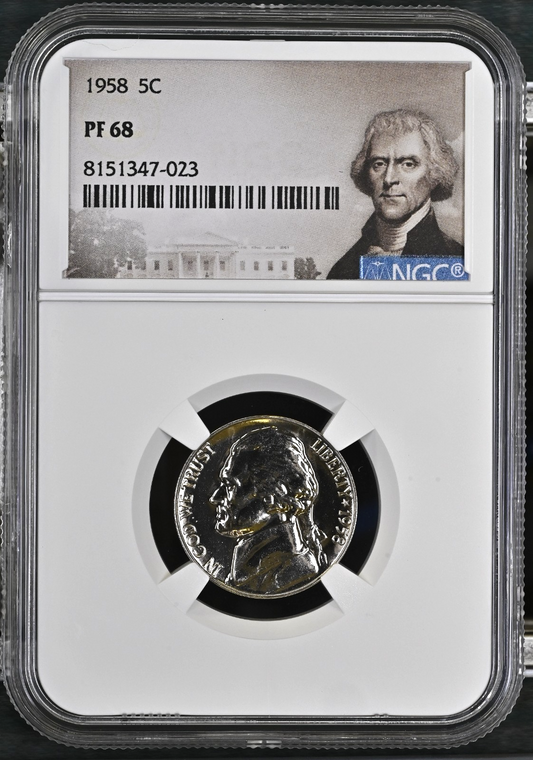 ✅  1958 Proof  Nickel NGC Certified PF 68 Thomas Jefferson Label White House
