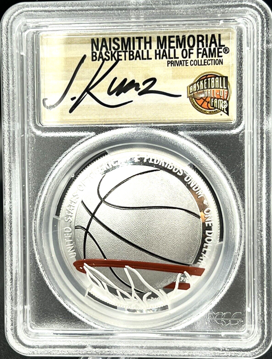 2020-P Basketball HOF PCGS PR70 DCAM FDOI 1st Official Colorized J. Kunz AUTO
