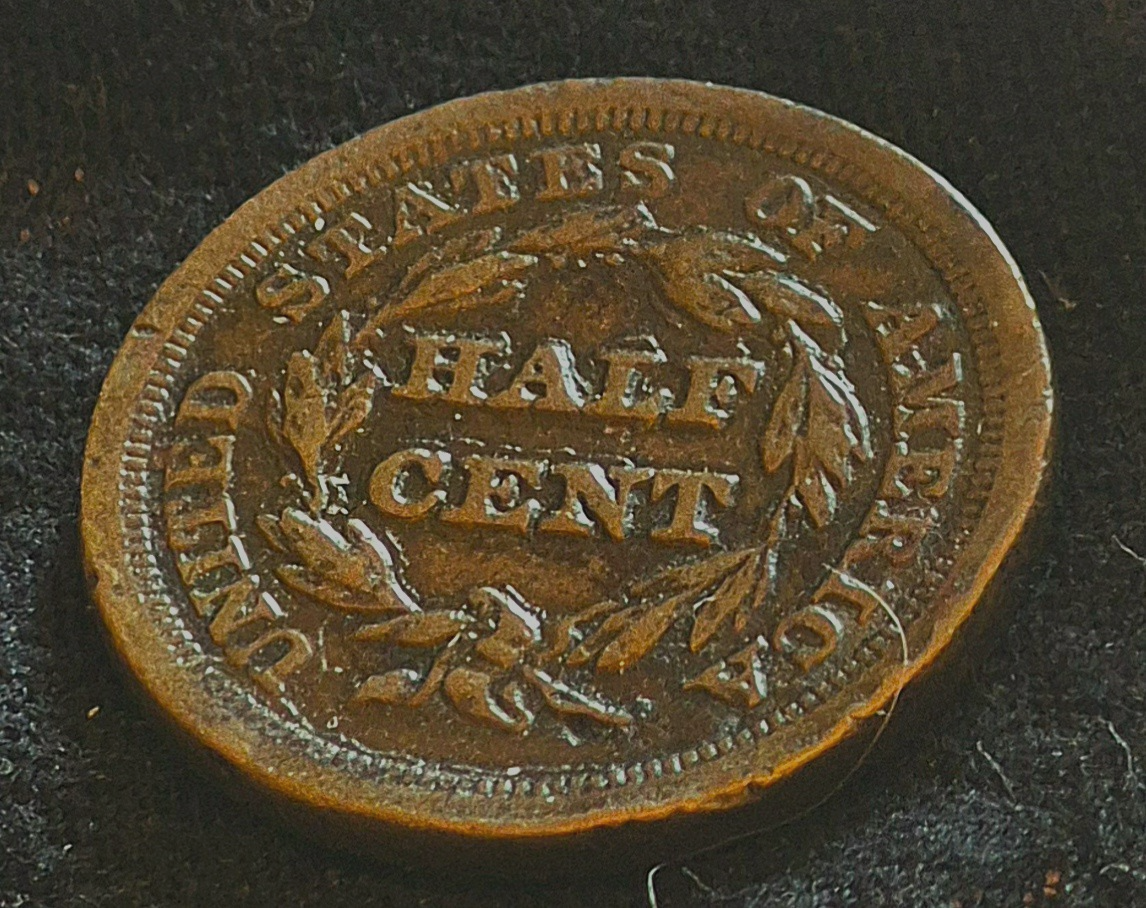 1853 BRAIDED HAIR HALF CENT, EF ATTRACTIVE COIN WITH NICE DETAILS & SURFACES