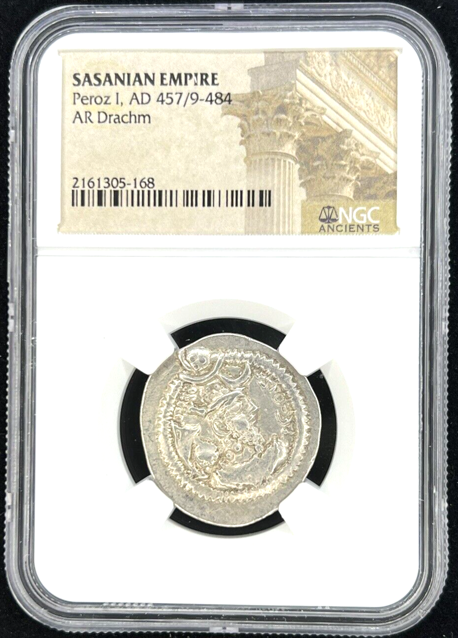 🔥 457-484 AD Sasanian Empire Peroz I AR Drachm SILVER Ancient Coin NGC Graded