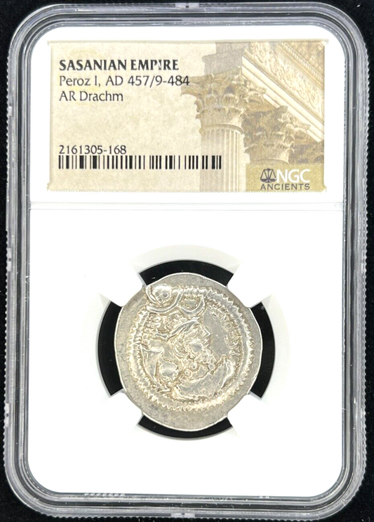 🔥 457-484 AD Sasanian Empire Peroz I AR Drachm SILVER Ancient Coin NGC Graded