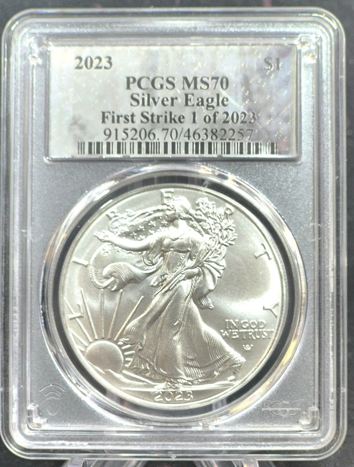 2023 $1 AMERICAN SILVER EAGLE PCGS PERFECT MS70 FIRST STRIKE SILVER FOIL LABEL