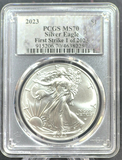 2023 $1 AMERICAN SILVER EAGLE PCGS PERFECT MS70 FIRST STRIKE SILVER FOIL LABEL