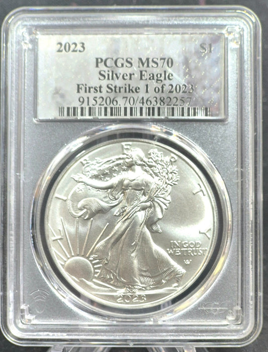 2023 $1 AMERICAN SILVER EAGLE PCGS PERFECT MS70 FIRST STRIKE SILVER FOIL LABEL