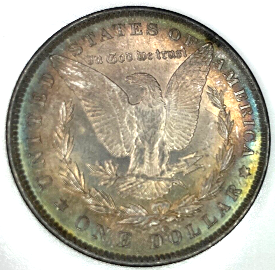 1884 O Morgan $1 Dollar 90% Silver BU MONSTER TONER Blue Salmon Colors Toned