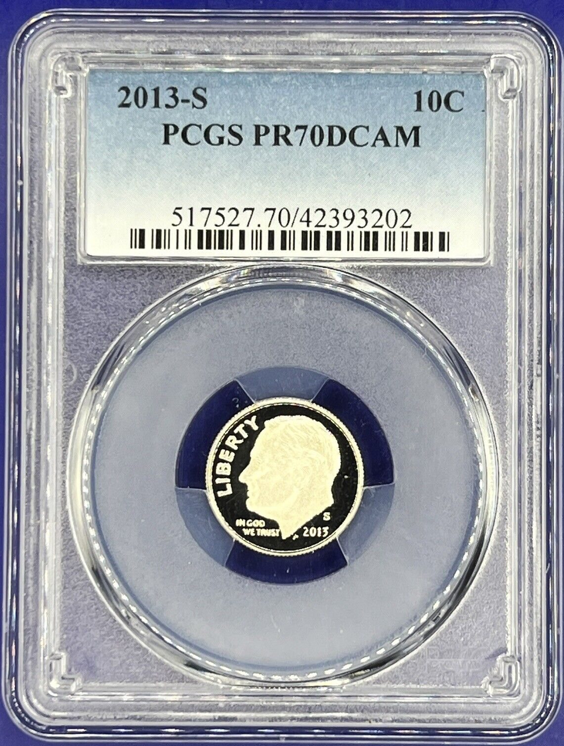2013 S 10C Roosevelt Dime Proof ✅ PCGS ✅ PR70 DCAM 🔥 Blue Label