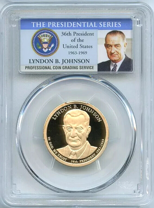 ✅ 2015 S Lyndon B. Johnson Presidential Dollar PCGS PR69DCAM Photo Label
