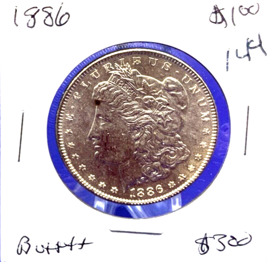1886 Morgan 90% Silver Dollar BU Gem Shiny, Bright, Well Struck Coin