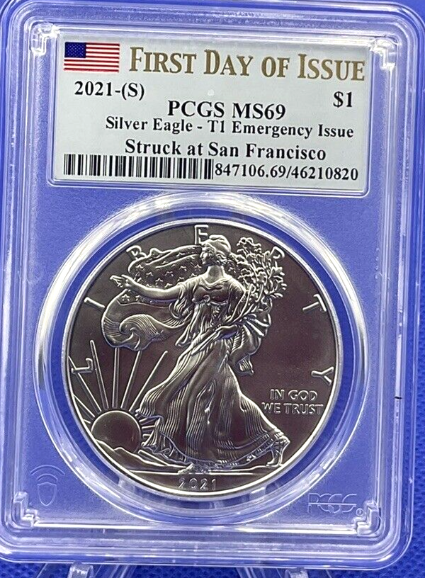 2021-(S)  ✅ $1 American Silver Eagle PCGS Type 1 Emergency ✅ FIRST DAY OF ISSUE