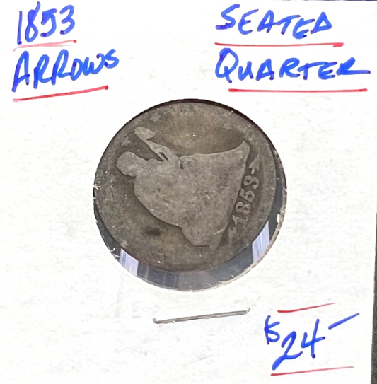 1853-P Seated Liberty 90% Silver Quarter ARROWS ONLY Album Filler 25c Coin