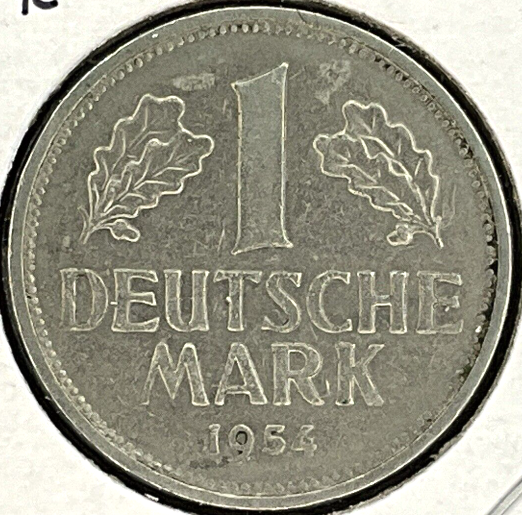 1954 G German 1 Mark Coin Old Holder w/ Writing KEY DATE
