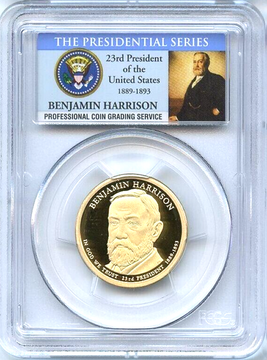 ✅ 2012 S Benjamin Harrison Presidential Dollar PCGS PR69DCAM Photo Label
