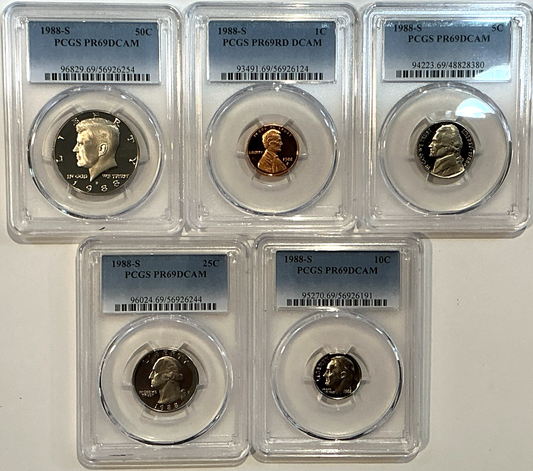 1988-S Proof Set Date 5 Coin Newly Graded PCGS PR69 DCAM Perfect Gift