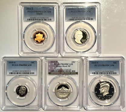 ⭒ 2010-S Proof Set Date 5 Coin Newly Graded PCGS PR69 DCAM Perfect Gift