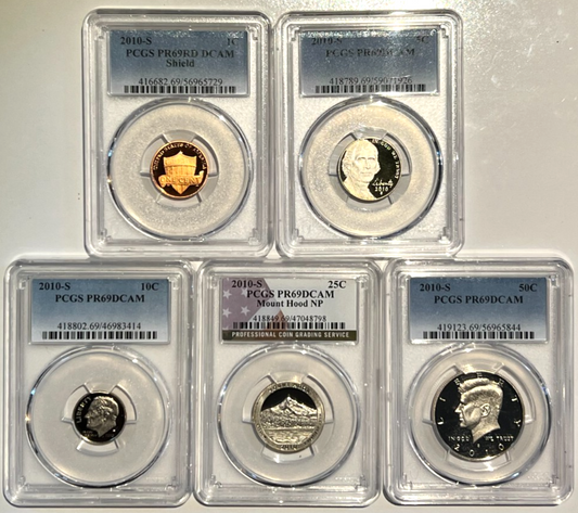 ⭒ 2010-S Proof Set Date 5 Coin Newly Graded PCGS PR69 DCAM Perfect Gift