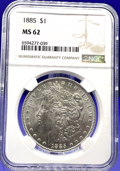 1885 Morgan Silver Dollar NGC MS62  Shiny Uncirculated $1 Coin