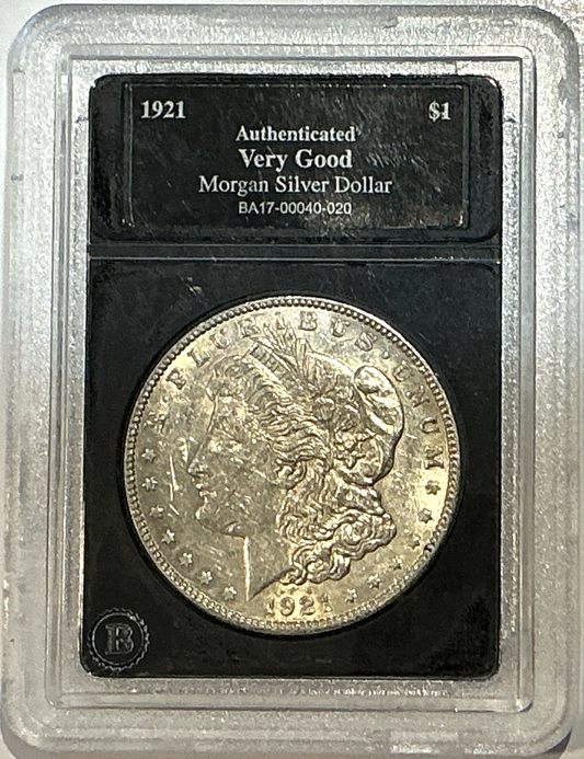 🔥1921 Morgan Silver Dollar 💎BA Authenticated💎 Very Good In Slab