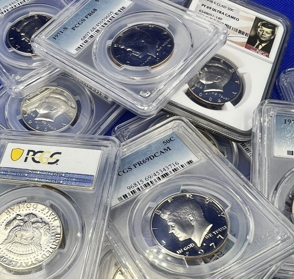 { 5} Kennedy Half Dollar PROOF COINS👍  PCGS NGC Graded PR69💰 5x 50c LOT  ✅
