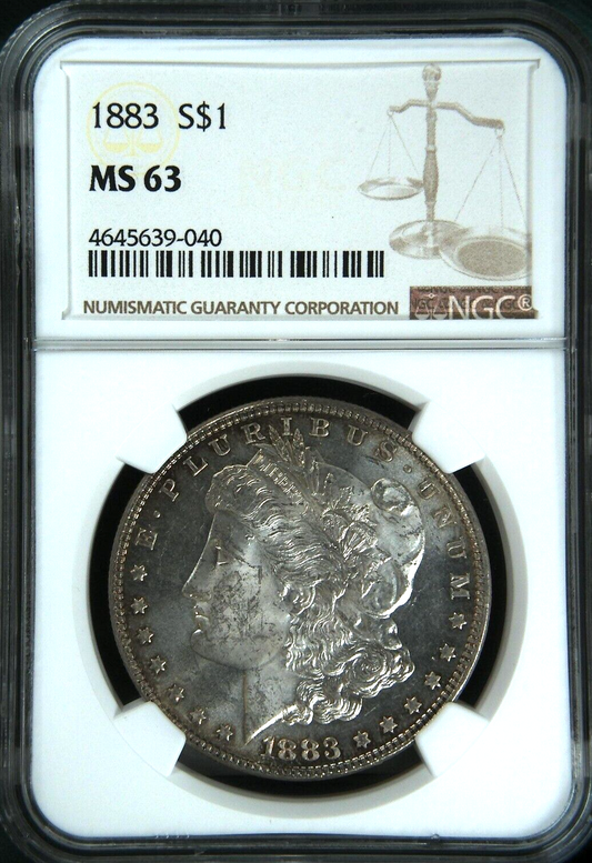 ⚡️1883 MS63 Morgan Silver Dollar Silver Coin NGC Beautiful Rainbow Rim Tone
