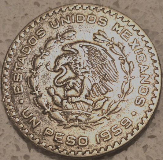 1959 MO Mexico 1 Peso VF Lettered Edge 🔥1.6 Grams SILVER🔥Beautiful Toning