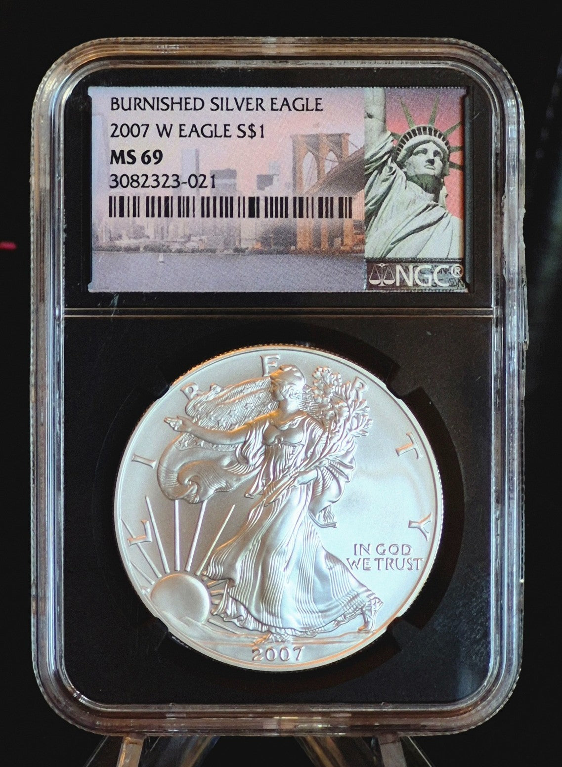 2007 W Burnished American Silver Eagle $1 NGC Graded MS 69 One Ounce .999 Silver