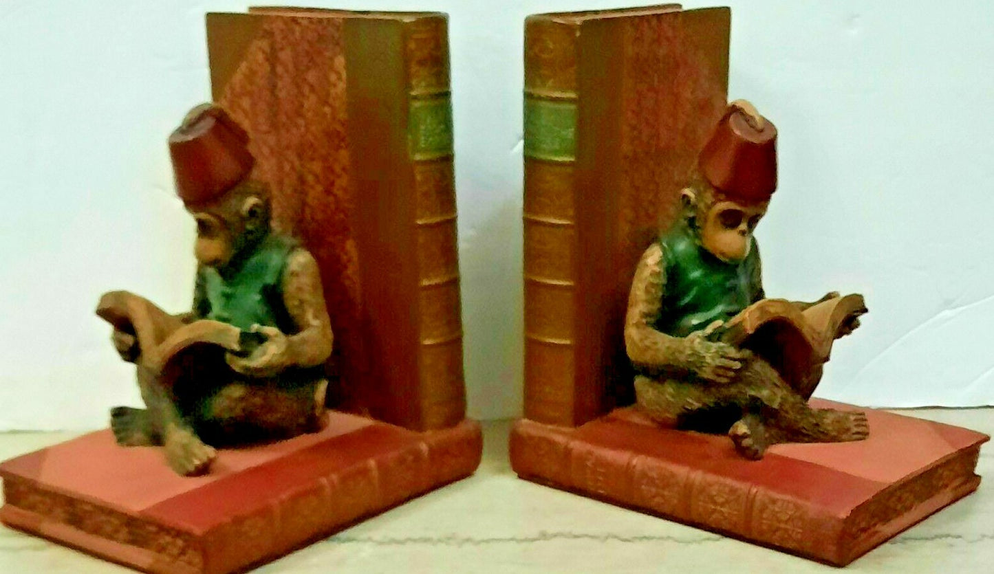 1942 Masonic Red Letter Bible - Hertel + 2 Reading Monkey Bookends w/ Fez Hat