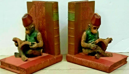 1942 Masonic Red Letter Bible - Hertel + 2 Reading Monkey Bookends w/ Fez Hat