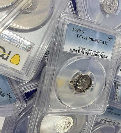 {20} Roosevelt Dime Proof Coins PCGS PR69DCAM + PCGS Hard Case & 100 Coin Bags