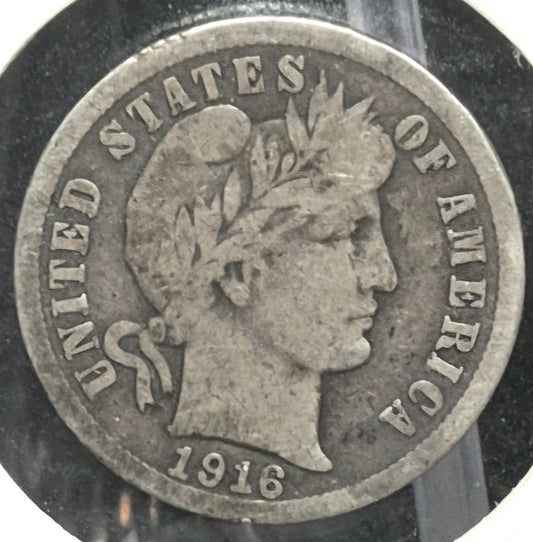 1916 P Barber Dime 🥈90% Silver🥈 Finer Detailed Circulated Condition LAST YEAR