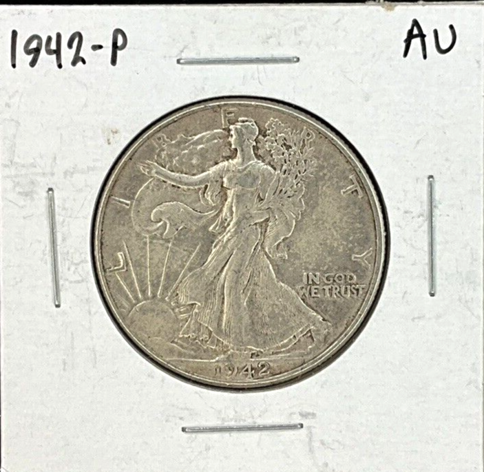 1942 P Philadelphia Mint Walking Liberty 90% Silver Half Dollar Coin