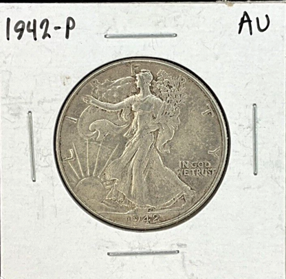 1942 P Philadelphia Mint Walking Liberty 90% Silver Half Dollar Coin