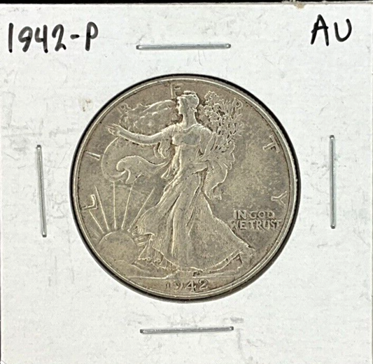 1942 P Philadelphia Mint Walking Liberty 90% Silver Half Dollar Coin
